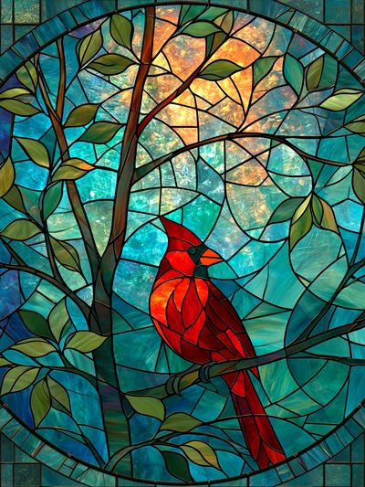 Cardinal in Stained Glass Poster. poster