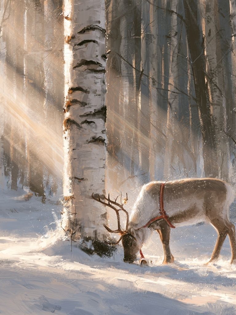 Reindeer in Winter Forest Poster. poster — animals art