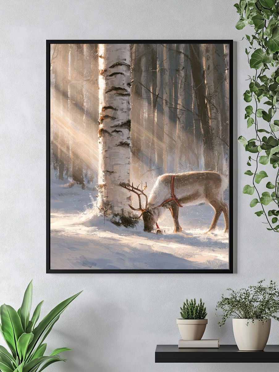 Reindeer in Winter Forest Poster. — room view 4