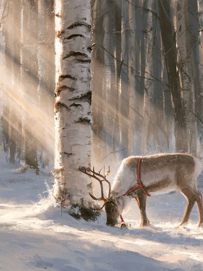 Reindeer in Winter Forest Poster. poster