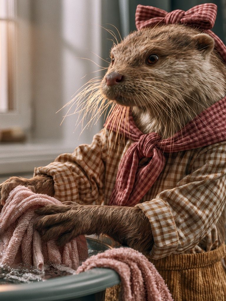 Otter in Kitchen Portrait Poster. poster — animals art