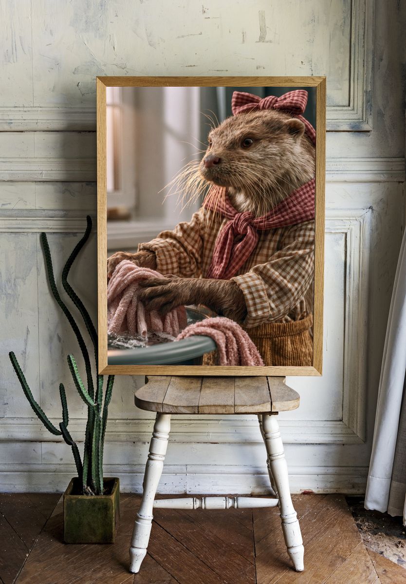 Otter in Kitchen Portrait Poster. — room view 1