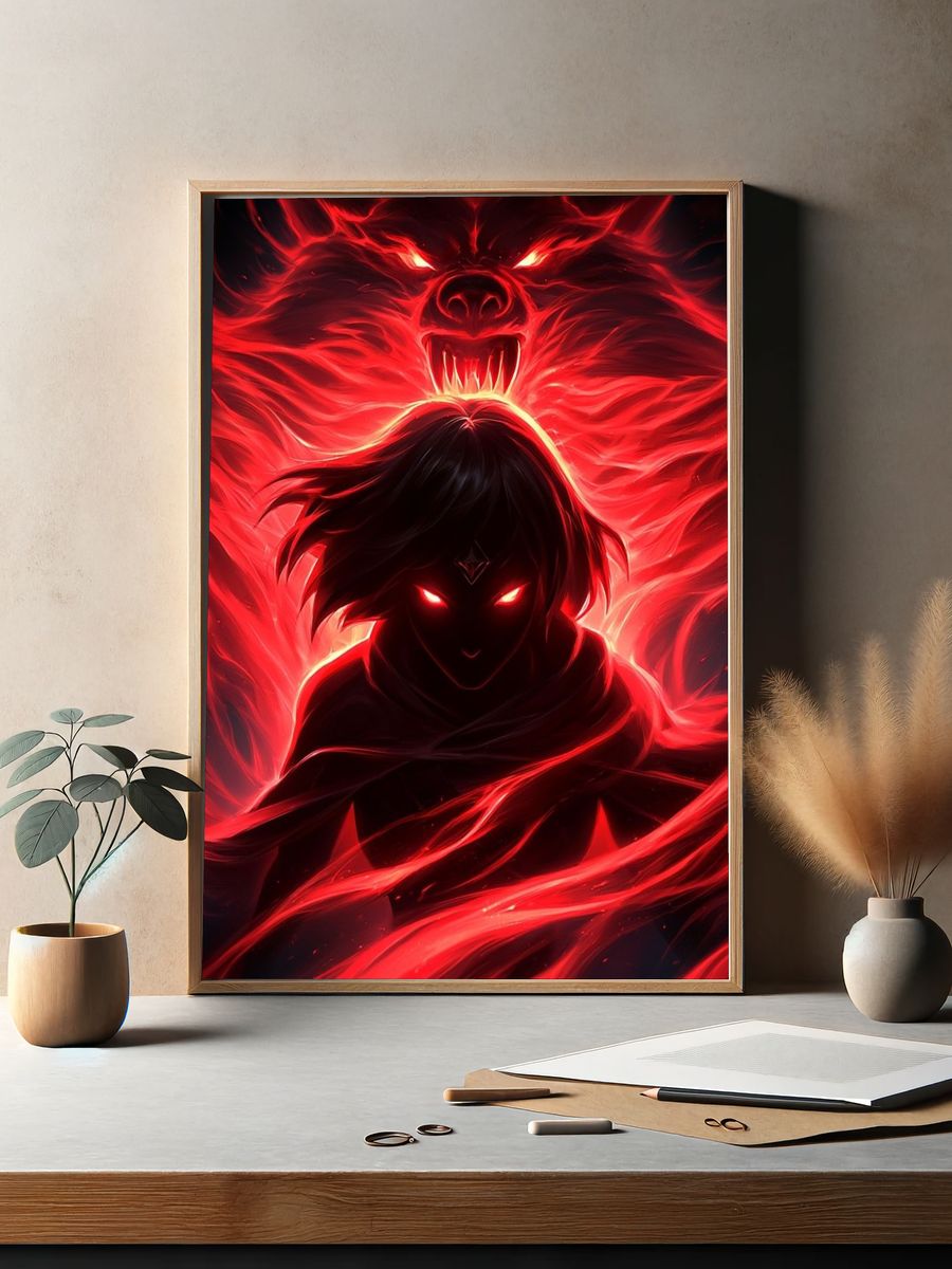 Demonic Wolf Spirit Illustration Poster. — room view 2