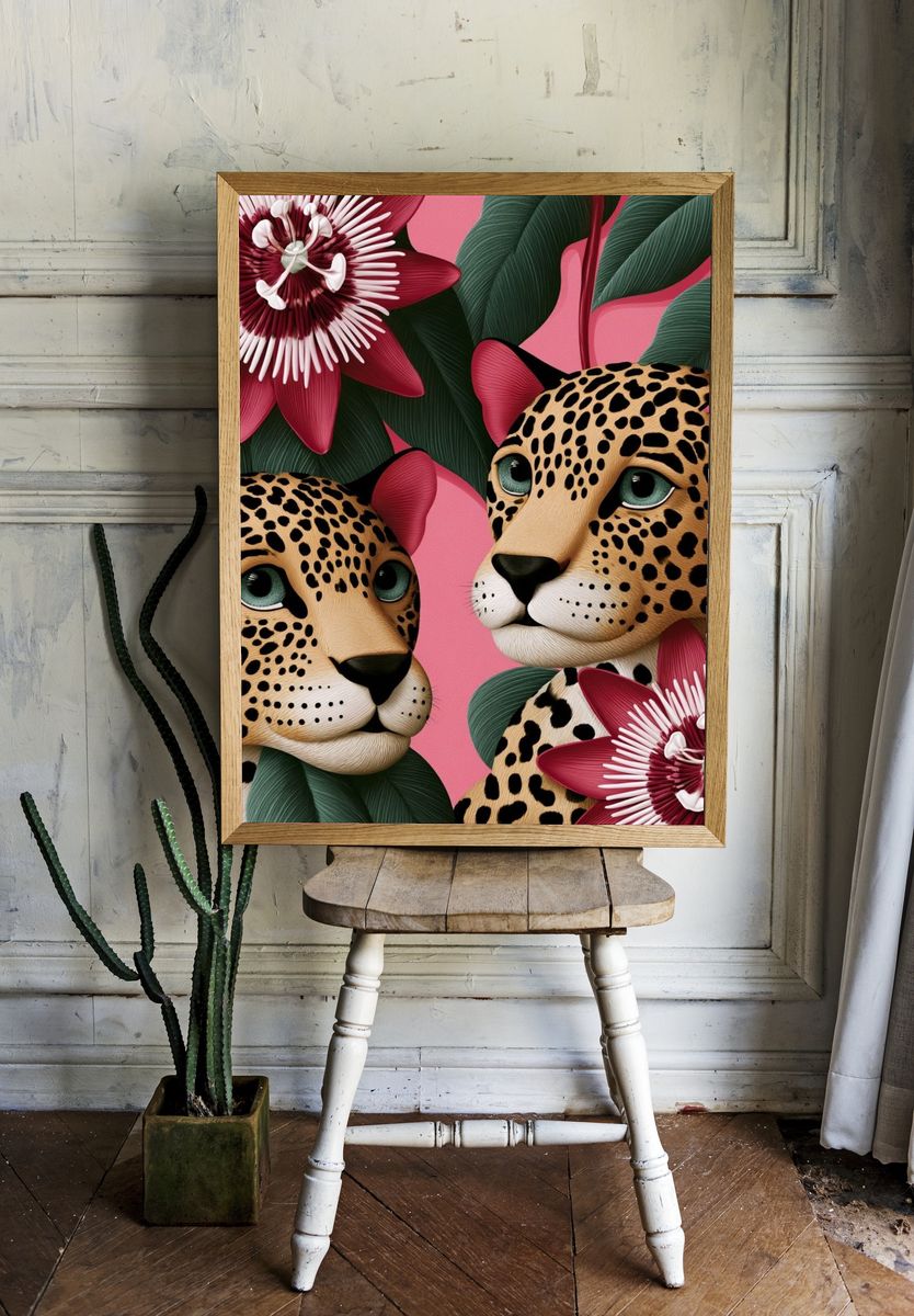 Leopard Floral Illustration Poster. — room view 1