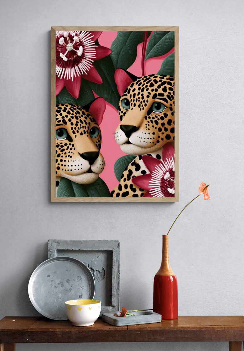 Leopard Floral Illustration Poster. — room view 3