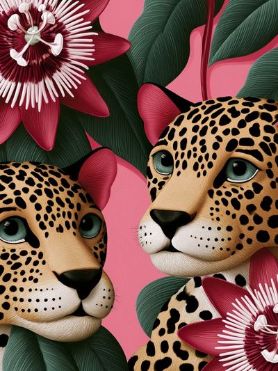 Leopard Floral Illustration Poster. poster