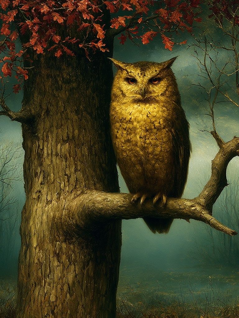 Owl in Autumn Forest Illustration Poster. poster — animals art