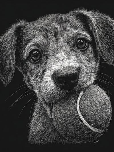 Puppy with Tennis Ball Illustration Poster. poster