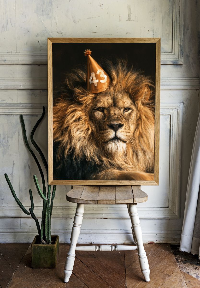 Lion Birthday Party Portrait Poster. — room view 1