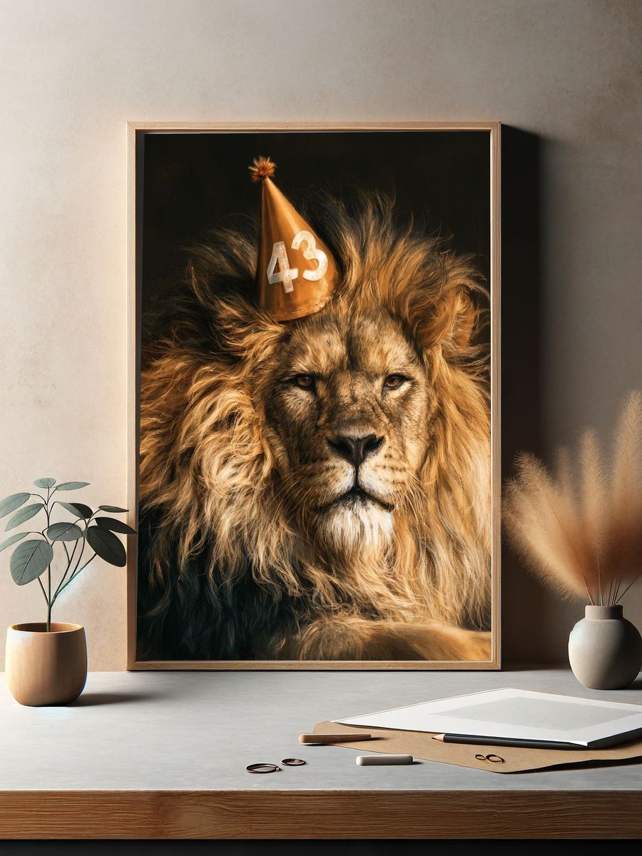 Lion Birthday Party Portrait Poster. — room view 2