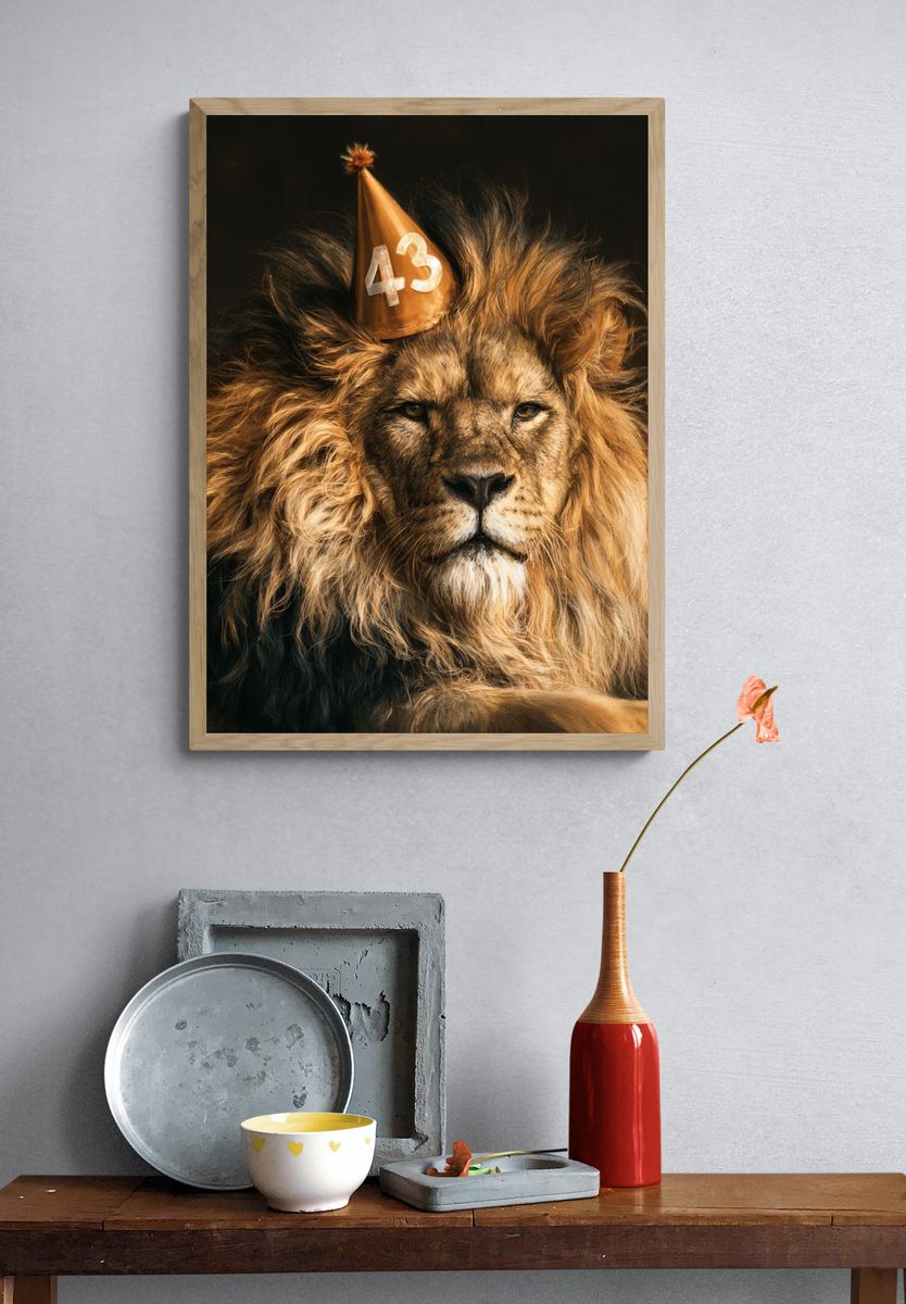 Lion Birthday Party Portrait Poster. — room view 3