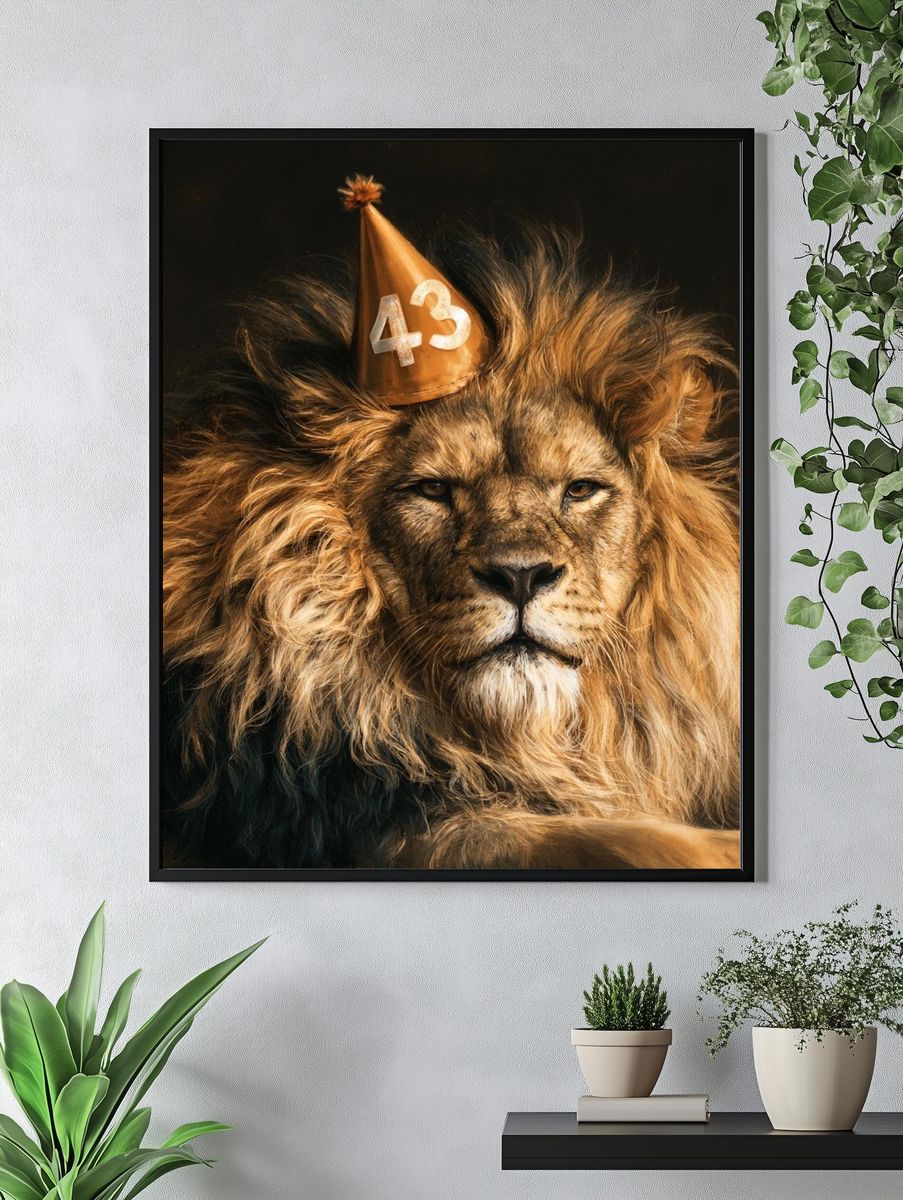 Lion Birthday Party Portrait Poster. — room view 4