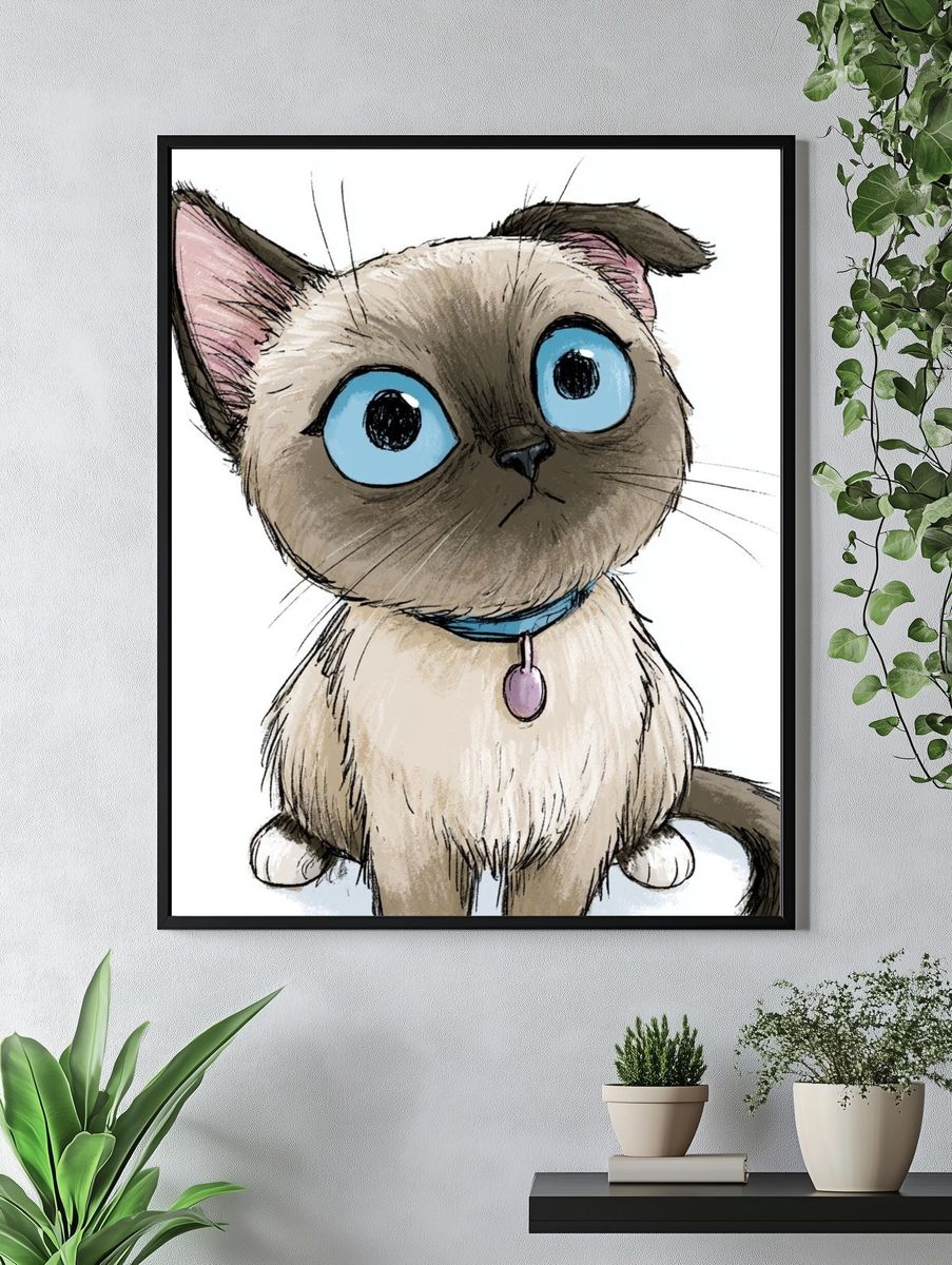 Cute Siamese Cat Illustration Poster. — room view 4