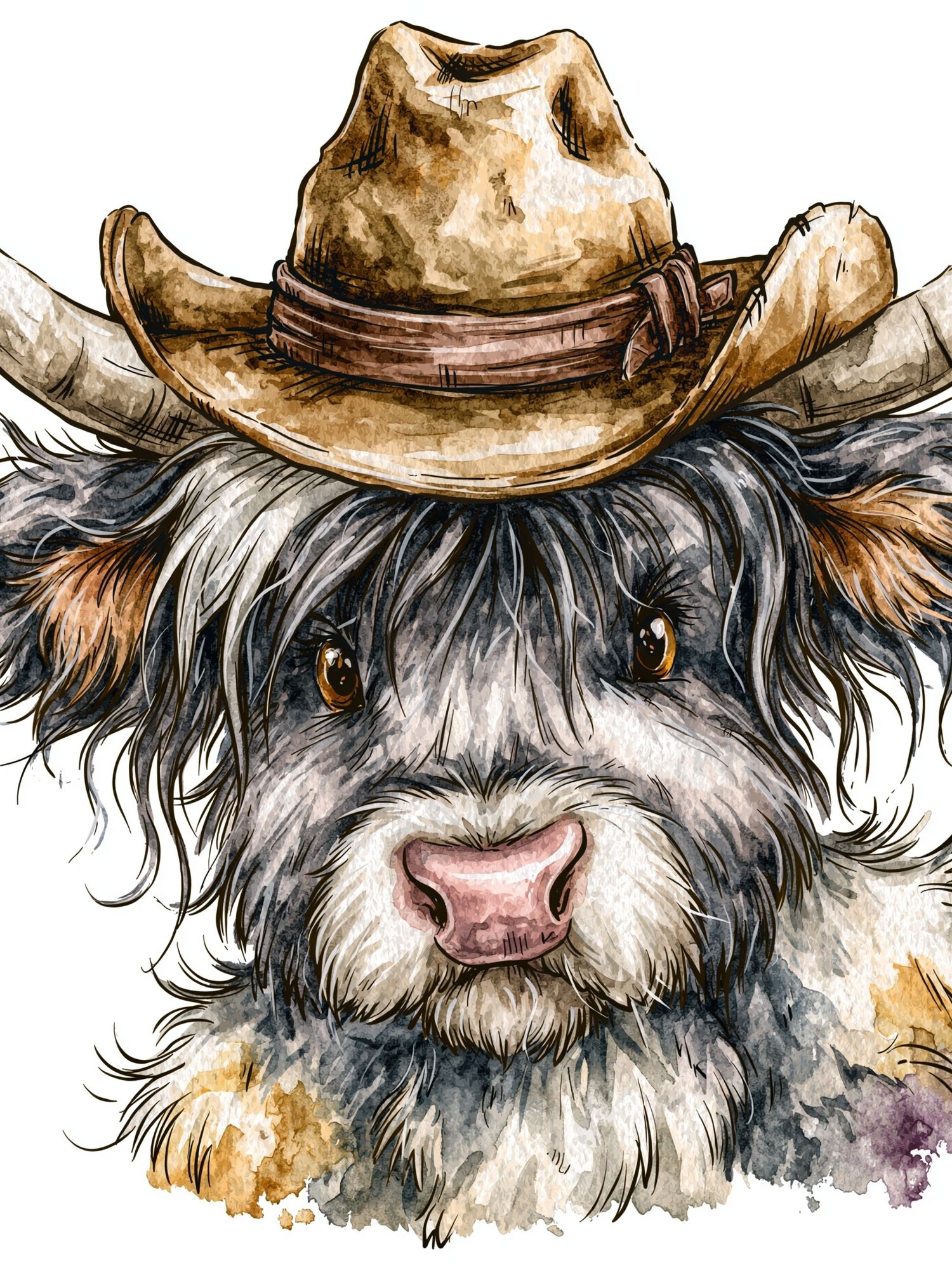 Cowboy Highland Cow Watercolor Poster. poster detail
