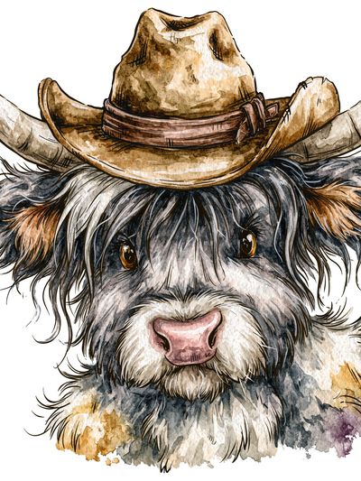 Cowboy Highland Cow Watercolor Poster. poster