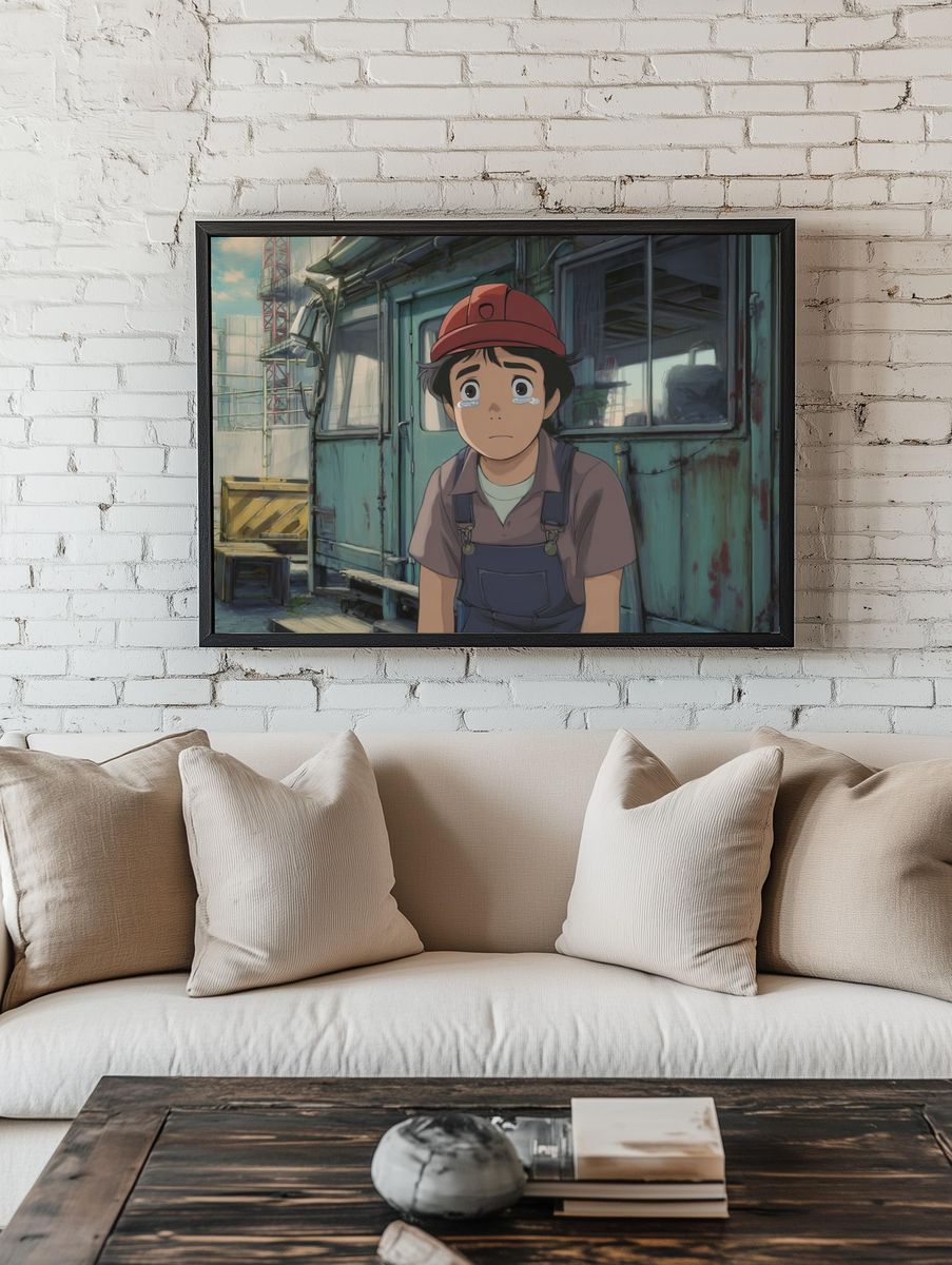 Crying Boy at the Worksite Poster. — room view 1