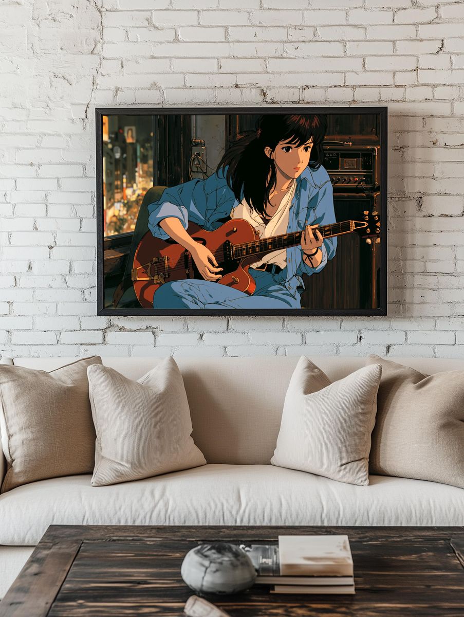 Anime Guitar Player Illustration Poster. — room view 1
