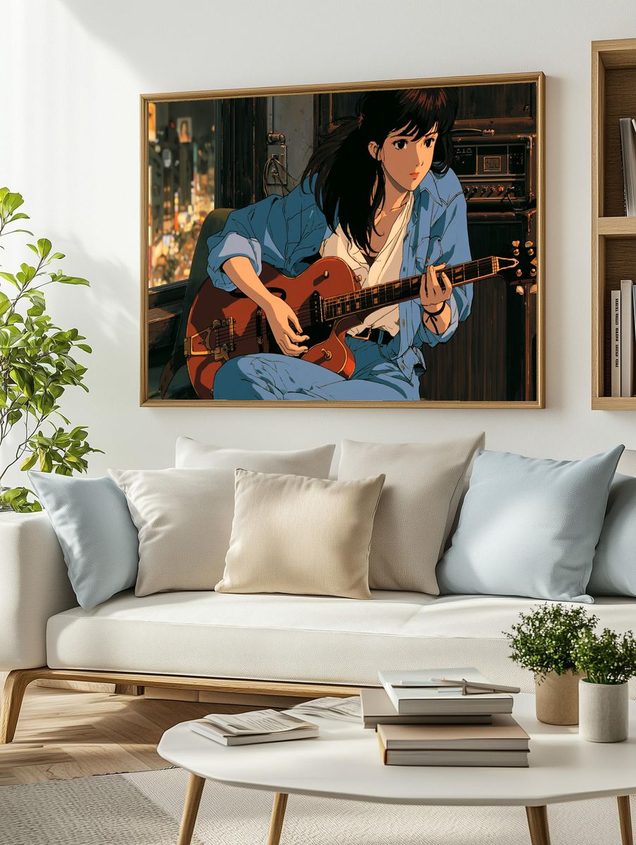 Anime Guitar Player Illustration Poster. — room view 2