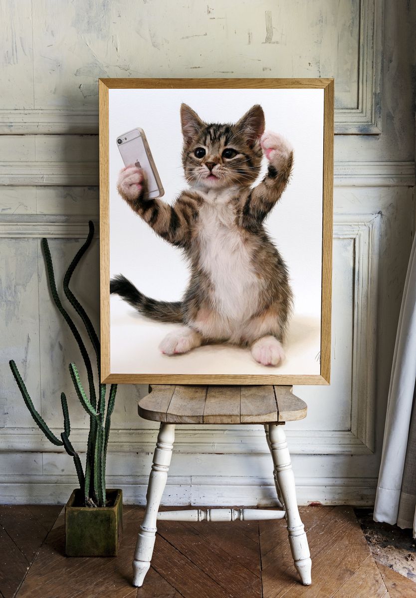 Selfie Kitten Illustration Poster. room preview