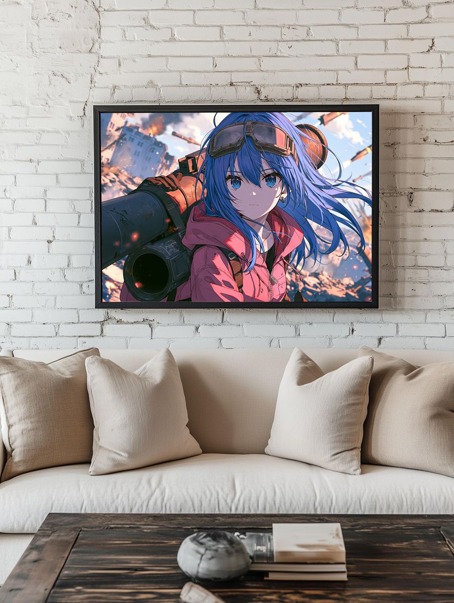 Blue-Haired Anime Pilot Poster. room preview