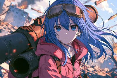 Blue-Haired Anime Pilot Poster. poster