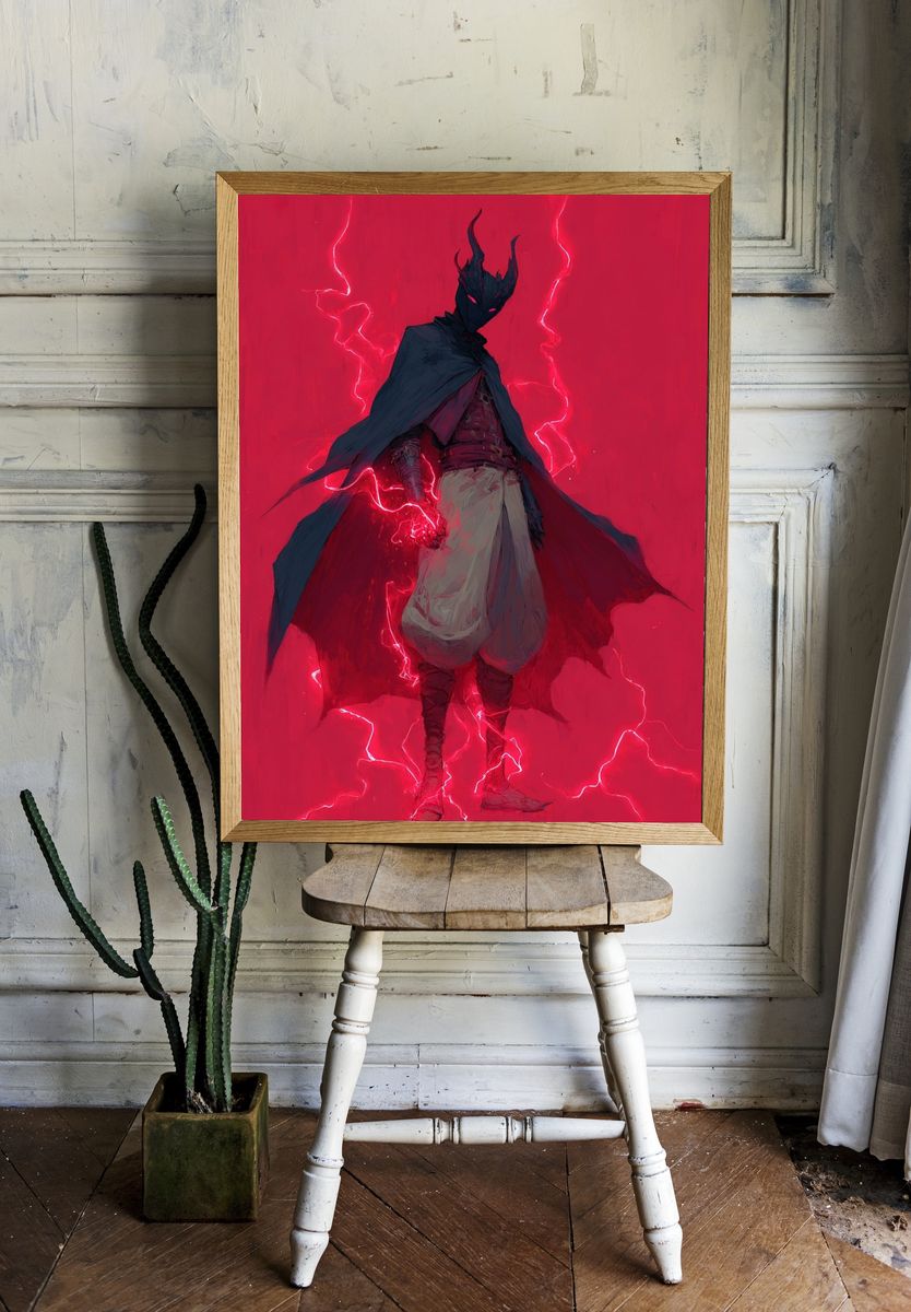 Dark Horned Warrior Anime Print. — room view 1