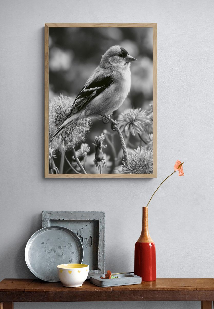 Songbird in Bloom Black-White Print. — room view 3