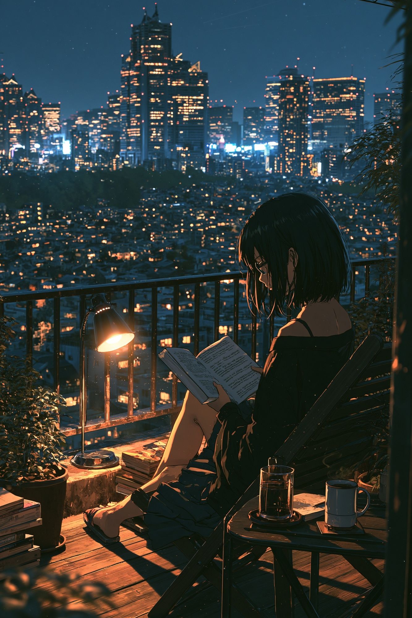 City Night Reading Illustration Poster. poster — anime art