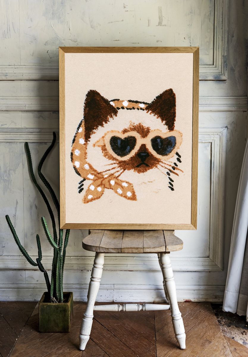Heart-Eyed Cat Illustration Poster. — room view 1