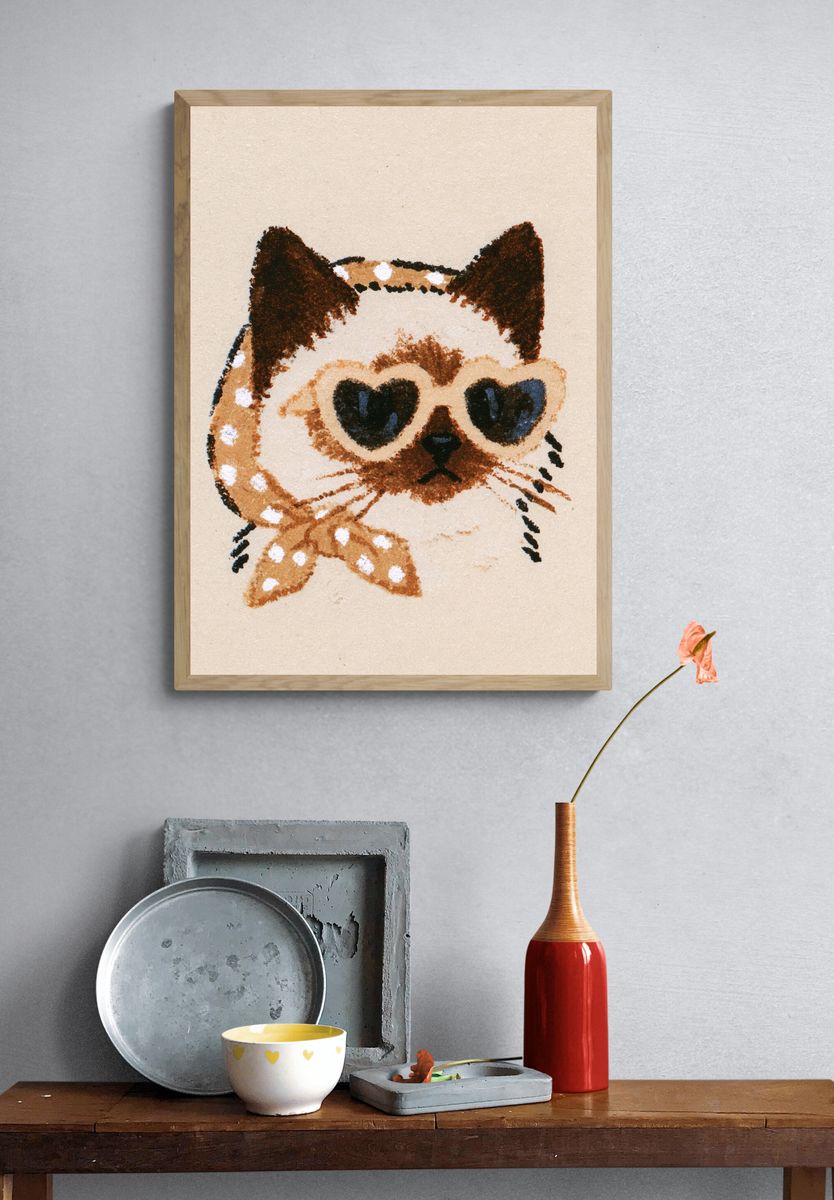 Heart-Eyed Cat Illustration Poster. — room view 3