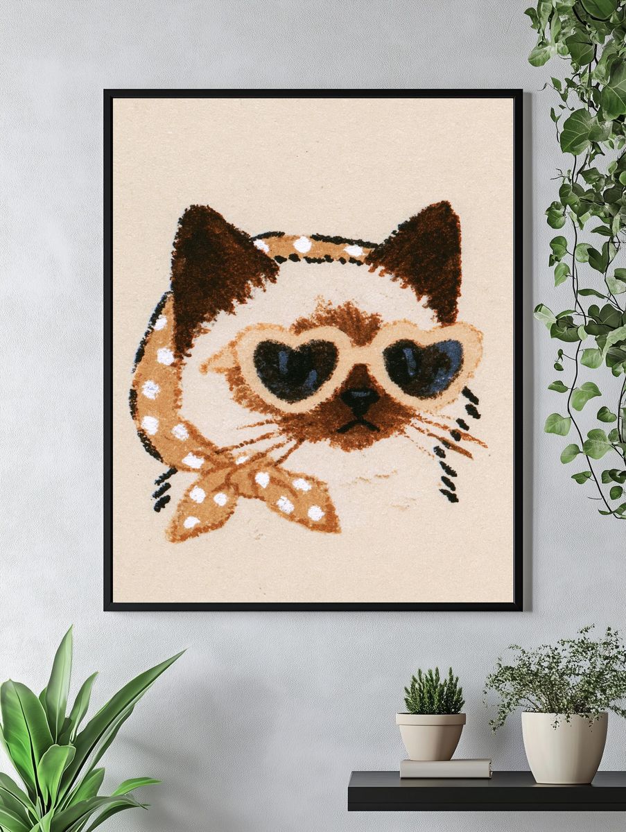 Heart-Eyed Cat Illustration Poster. — room view 4