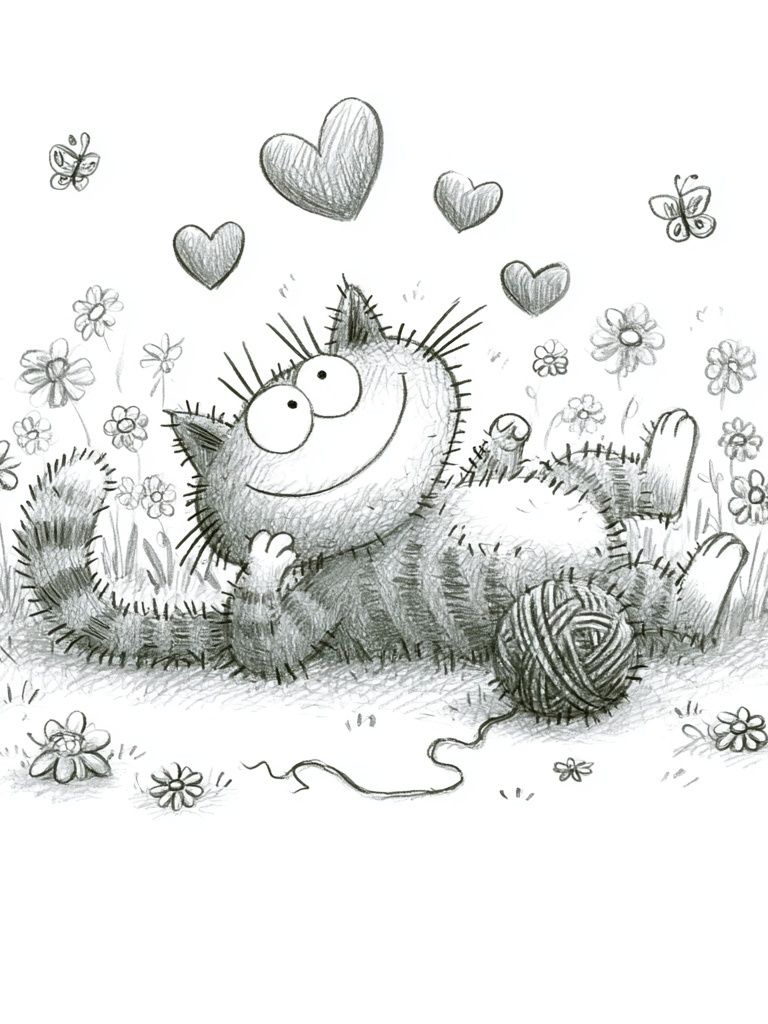 Playful Cat and Hearts Illustration Poster. poster detail