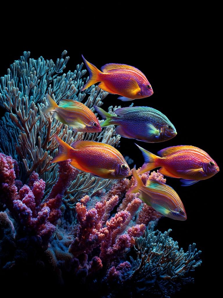 Neon Coral Reef Fish Print. poster — animals art