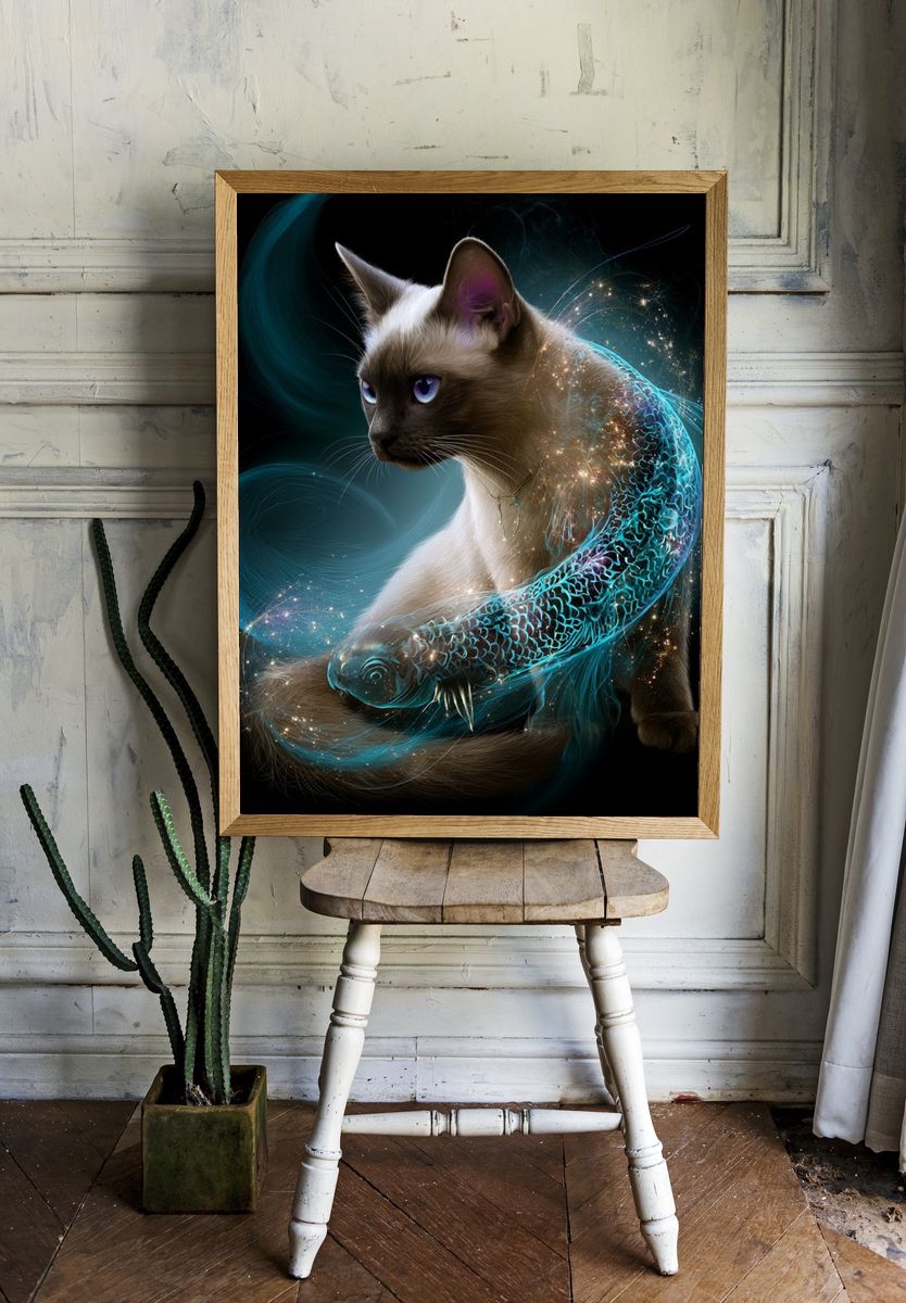 Mystic Siamese Cat Illustration Poster. — room view 1