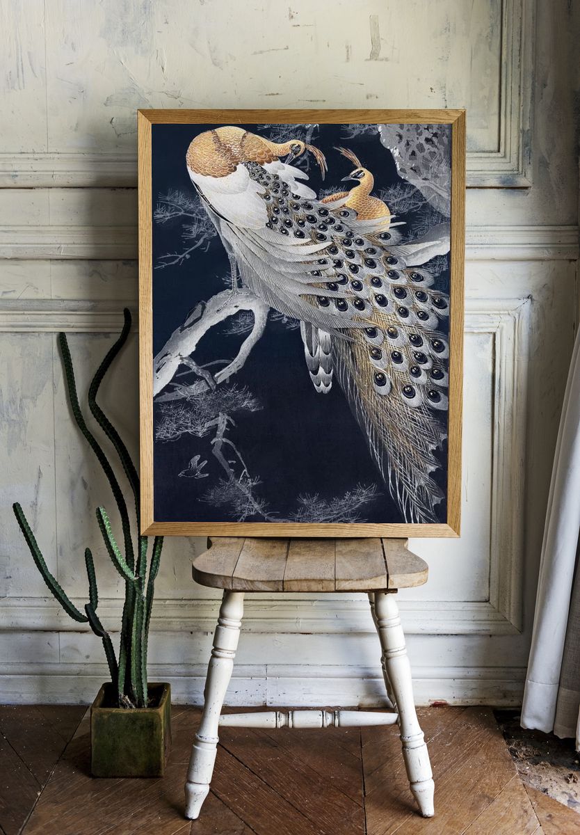 Two peacocks tree vintage design. room preview