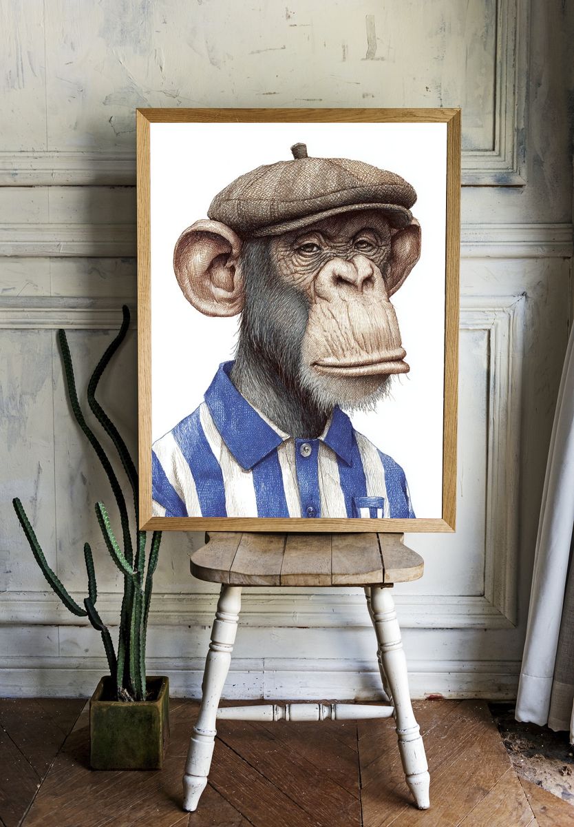 Chimpanzee Portrait Illustration Poster room preview