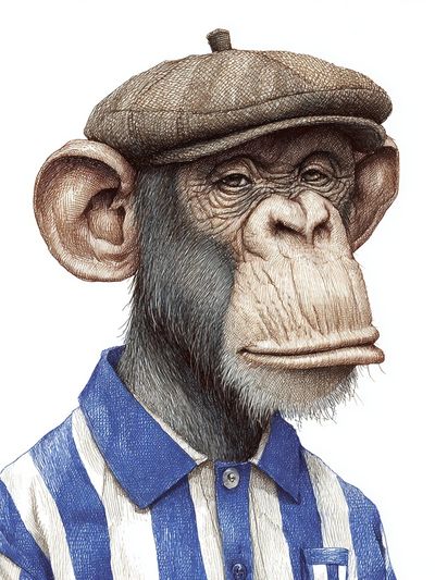 Chimpanzee Portrait Illustration Poster. poster print