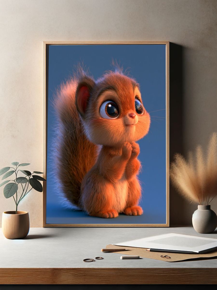 Cute Squirrel Illustration Poster. — room view 2