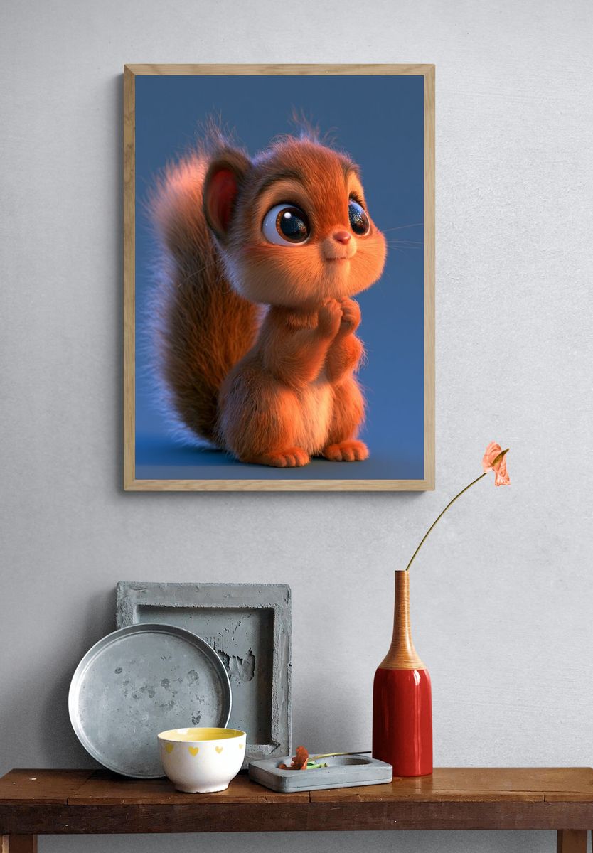 Cute Squirrel Illustration Poster. — room view 3