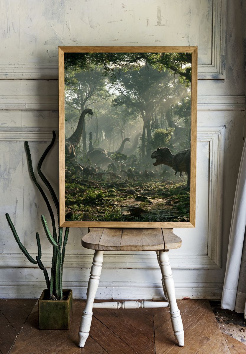 Dinosaur Jungle Scene Poster. — room view 1