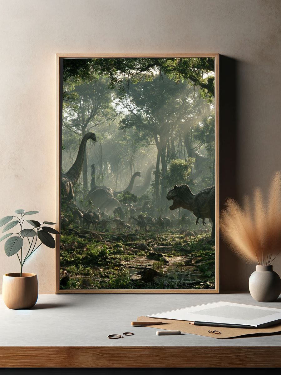 Dinosaur Jungle Scene Poster. — room view 2