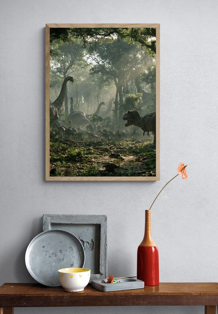 Dinosaur Jungle Scene Poster. — room view 3