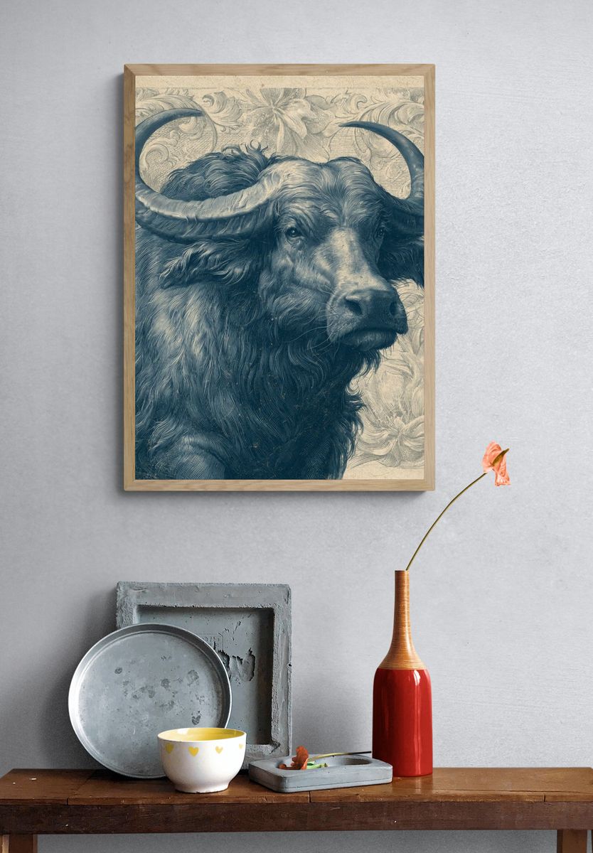 Majestic Buffalo Vintage Print. — room view 3