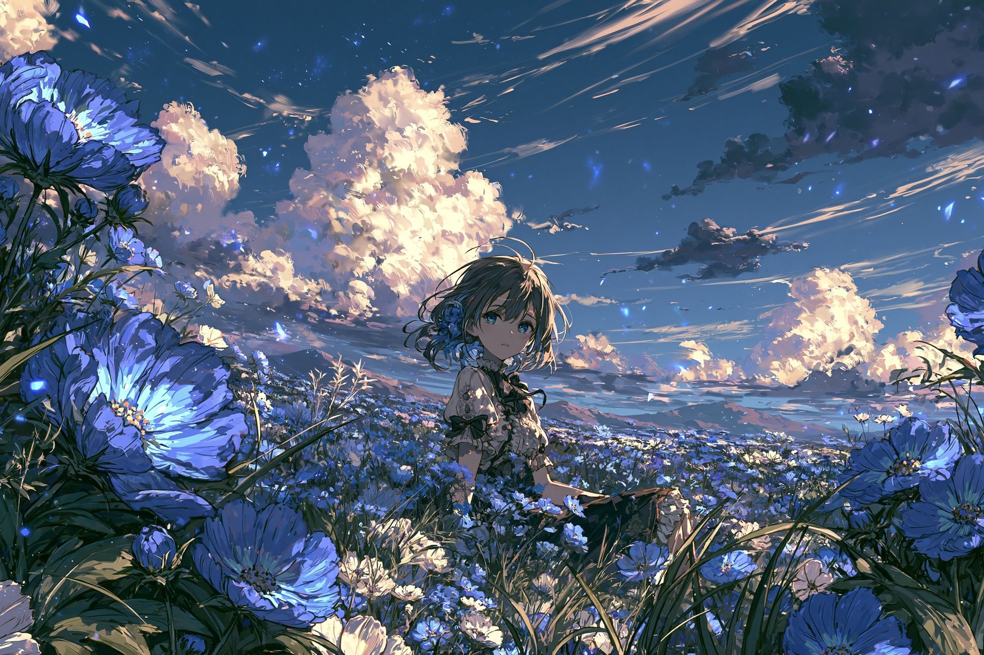 Blue Flower Field Anime Poster. poster — anime art
