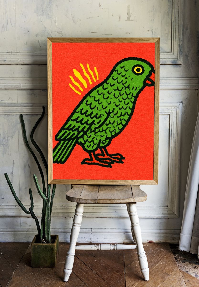 Green Parrot Illustration Poster. — room view 1