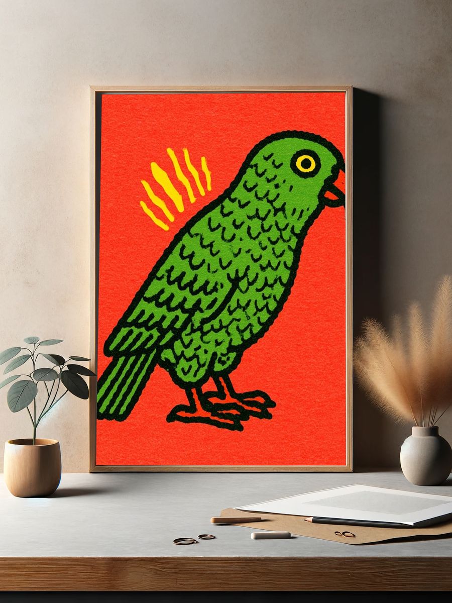 Green Parrot Illustration Poster. — room view 2