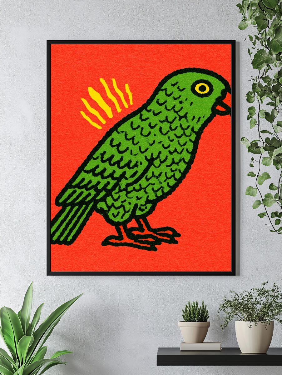 Green Parrot Illustration Poster. — room view 4
