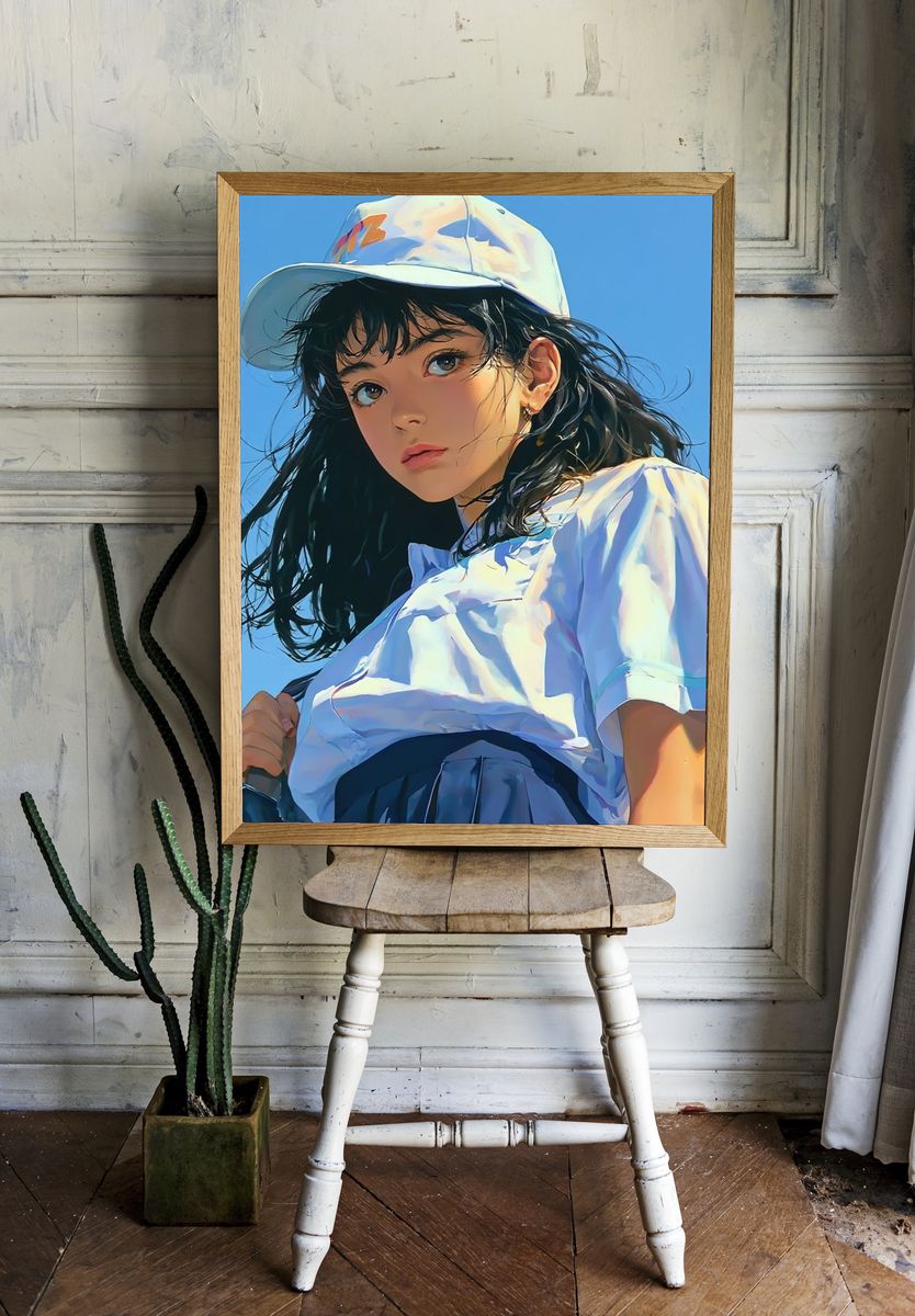Blue Sky Girl Portrait Print. room preview