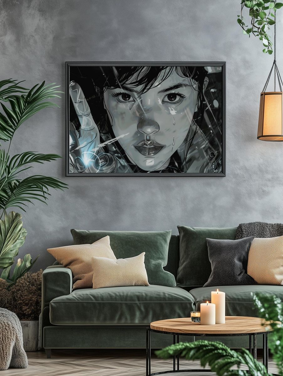 Crying Girl Digital Art Poster. — room view 4