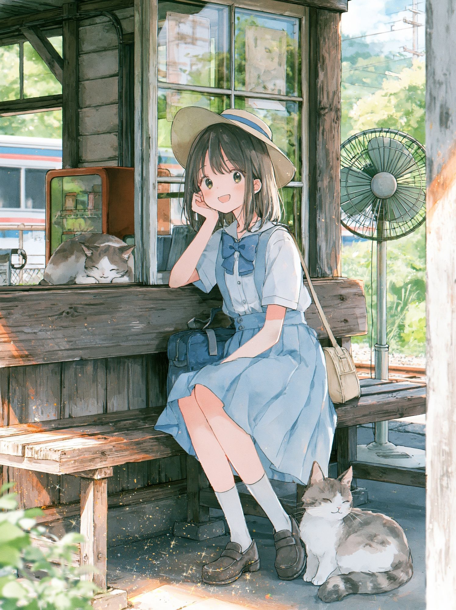 Girl and Cats Summer Anime Poster. poster detail